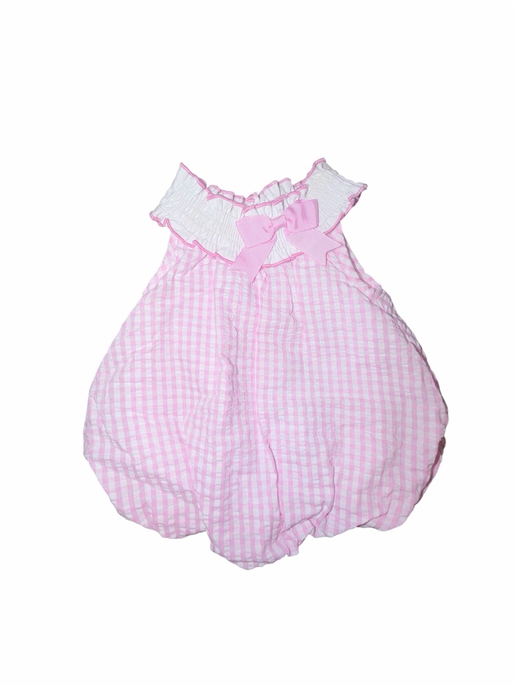 Rare Editions Pink Gingham Bubble Romper Bow Accent Size 3M